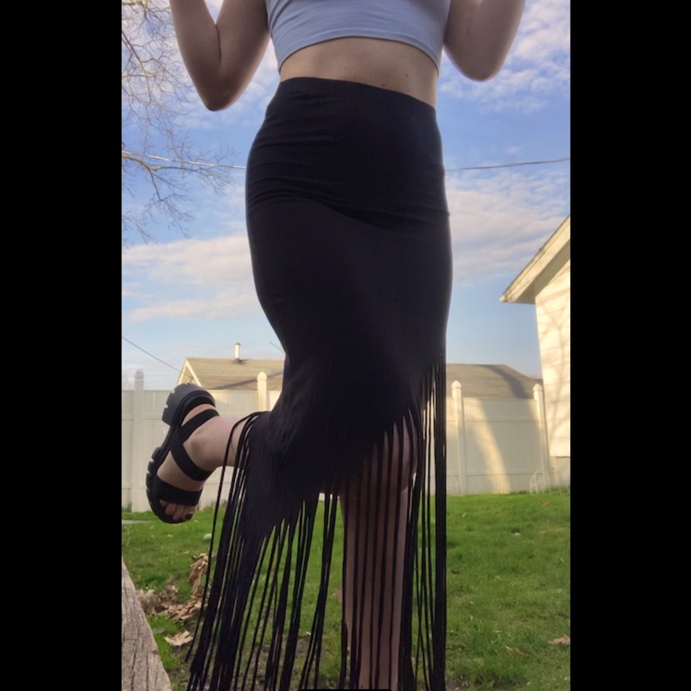 Long Line Fringe Skirt